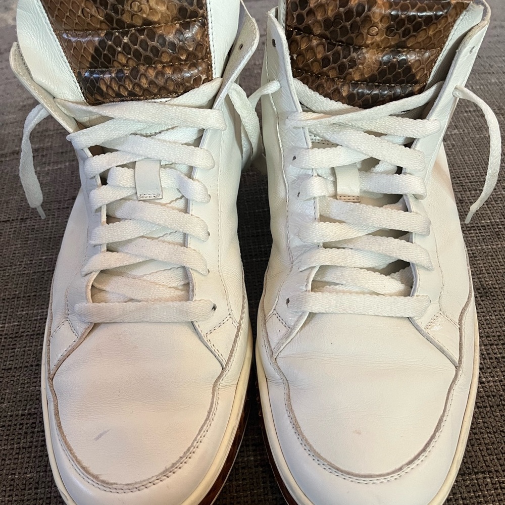 Gucci Men’s White Leathet Python Skin High Top Sneakers Limited Edition Sz 8.5 - Picture 3 of 16